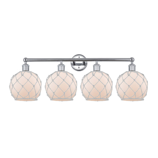 Innovations Farmhouse Rope 35in 4-Light Bath Vanity Light | Industrial Polished Chrome Steel and White Frosted Glass Rope Shade | Model 616-4W-PC-G121-8RW