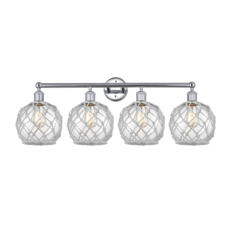 Innovations Farmhouse Rope 35in 4-Light Bath Vanity | Industrial Polished Chrome Steel and Clear Glass with White Rope | Model 616-4W-PC-G122-8RW