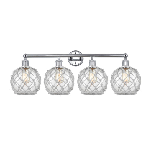 Innovations Farmhouse Rope 35in 4-Light Bath Vanity | Industrial Polished Chrome Steel and Clear Glass with White Rope | Model 616-4W-PC-G122-8RW