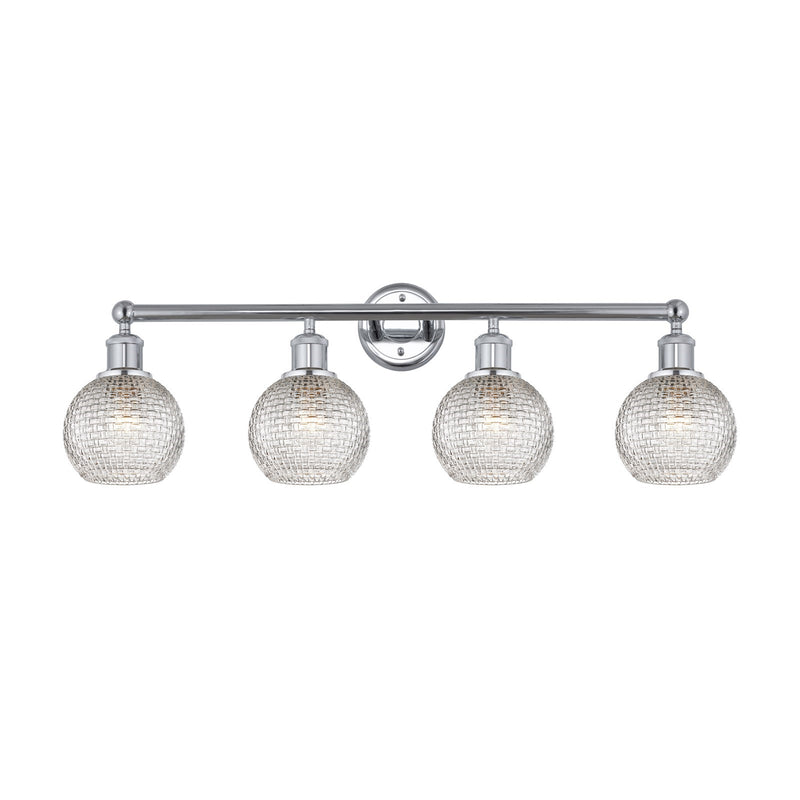 Innovations Athens 33in 4-Light Bath Vanity Light | Modern Farmhouse Polished Chrome and Clear Basket Weave Glass | Bathroom | Model 616-4W-PC-G122C-6CL