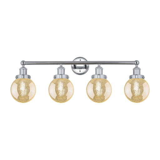 Innovations Beacon 33in 4-Light Bath Vanity Light | Art Nouveau Industrial Polished Chrome and Mercury Ribbed Glass | Bathroom | Model 616-4W-PC-G208-6