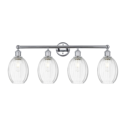Innovations Preston Bulb 33in 4-Light Bath Vanity Light | Industrial Polished Chrome Steel and Clear Glass | Bathroom Vanity | Model 616-4W-PC-G459-6CL