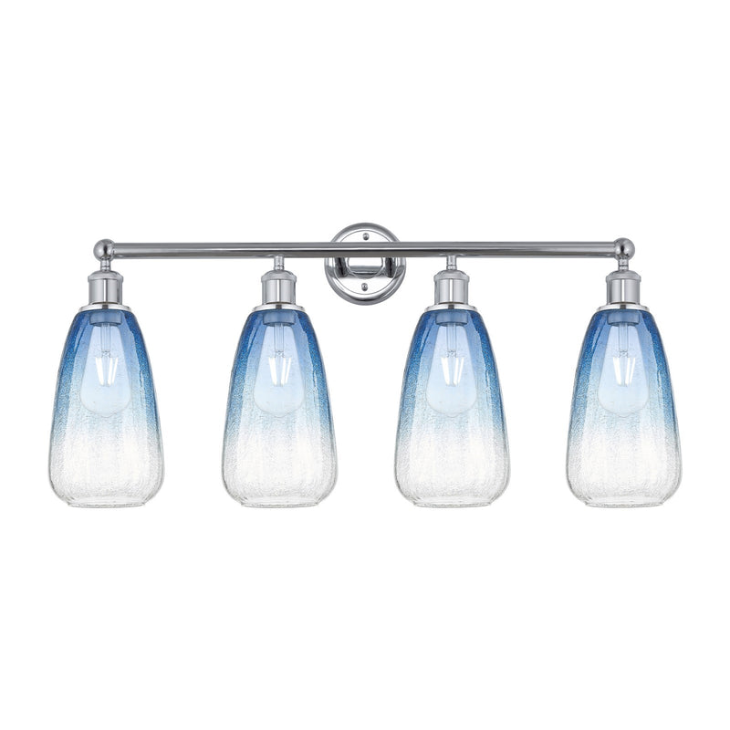 Innovations Brookhaven Almond 33in 4-Light Bath Vanity Light | Industrial Polished Chrome and Sapphire Blue Glass | Bathroom | Model 616-4W-PC-G480-6SB