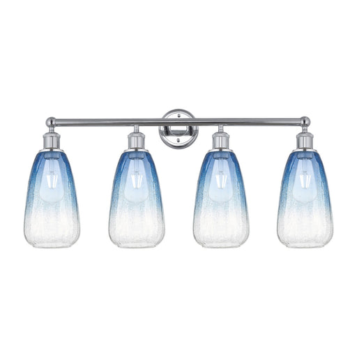 Innovations Brookhaven Almond 33in 4-Light Bath Vanity Light | Industrial Polished Chrome and Sapphire Blue Glass | Bathroom | Model 616-4W-PC-G480-6SB