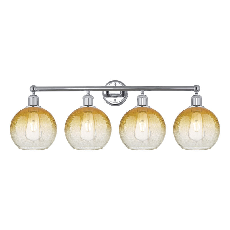 Innovations Brookhaven Globe 35in 4-Light Bath Vanity Light | Industrial Polished Chrome and Amber Glass | Bathroom Vanity | Model 616-4W-PC-G483-8AM