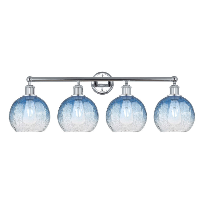 Innovations Brookhaven Globe 35in 4-Light Bath Vanity Light | Industrial Polished Chrome Steel and Sapphire Blue Glass | Model 616-4W-PC-G483-8SB