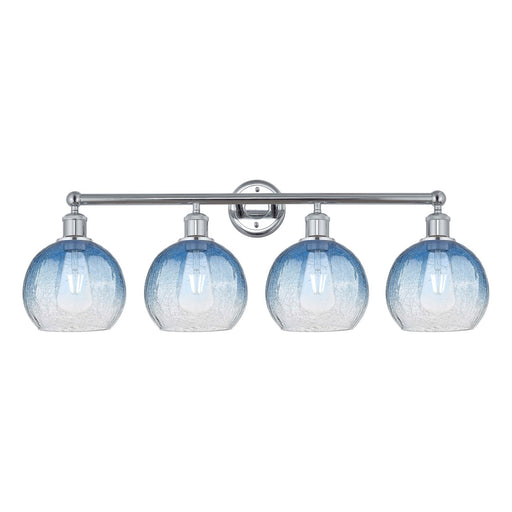 Innovations Brookhaven Globe 35in 4-Light Bath Vanity Light | Industrial Polished Chrome Steel and Sapphire Blue Glass | Model 616-4W-PC-G483-8SB