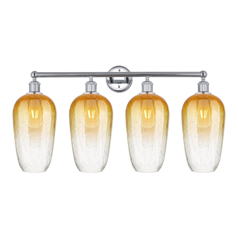 Innovations Brookhaven Flute 34in 4-Light Bath Vanity | Industrial Modern Contempo Polished Chrome and Amber Glass | Damp Rated | Model 616-4W-PC-G484-7AM