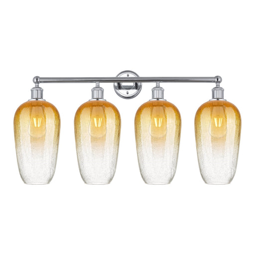 Innovations Brookhaven Flute 34in 4-Light Bath Vanity | Industrial Modern Contempo Polished Chrome and Amber Glass | Damp Rated | Model 616-4W-PC-G484-7AM