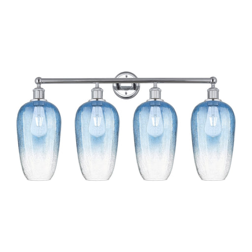 Innovations Brookhaven Flute 34in 4-Light Bath Vanity | Industrial Polished Chrome Steel and Sapphire Blue Glass | Bathroom & | Model 616-4W-PC-G484-7SB