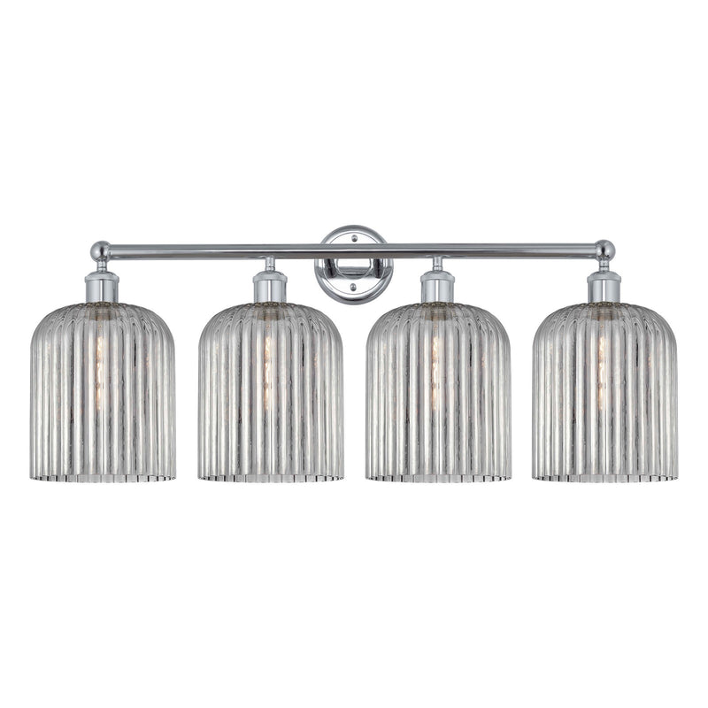 Innovations Bridal Veil 32in 4-Light Bath Vanity Light | Art Nouveau Polished Chrome and Light Smoke Ribbed Glass | Bathroom | Model 616-4W-PC-G559-8SM