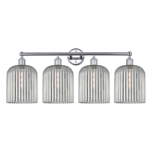 Innovations Bridal Veil 32in 4-Light Bath Vanity Light | Art Nouveau Polished Chrome and Light Smoke Ribbed Glass | Bathroom | Model 616-4W-PC-G559-8SM