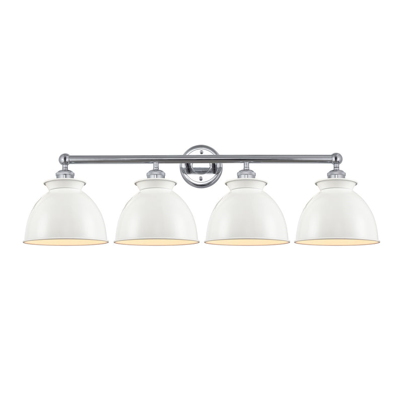Innovations Adirondack 35in 4-Light Bath Vanity | Industrial Farmhouse Polished Chrome and Glossy White Metal Shade | Damp-Rated | Model 616-4W-PC-M14-W