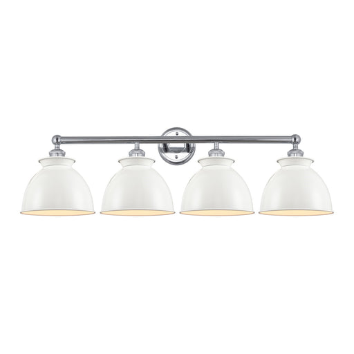 Innovations Adirondack 35in 4-Light Bath Vanity | Industrial Farmhouse Polished Chrome and Glossy White Metal Shade | Damp-Rated | Model 616-4W-PC-M14-W