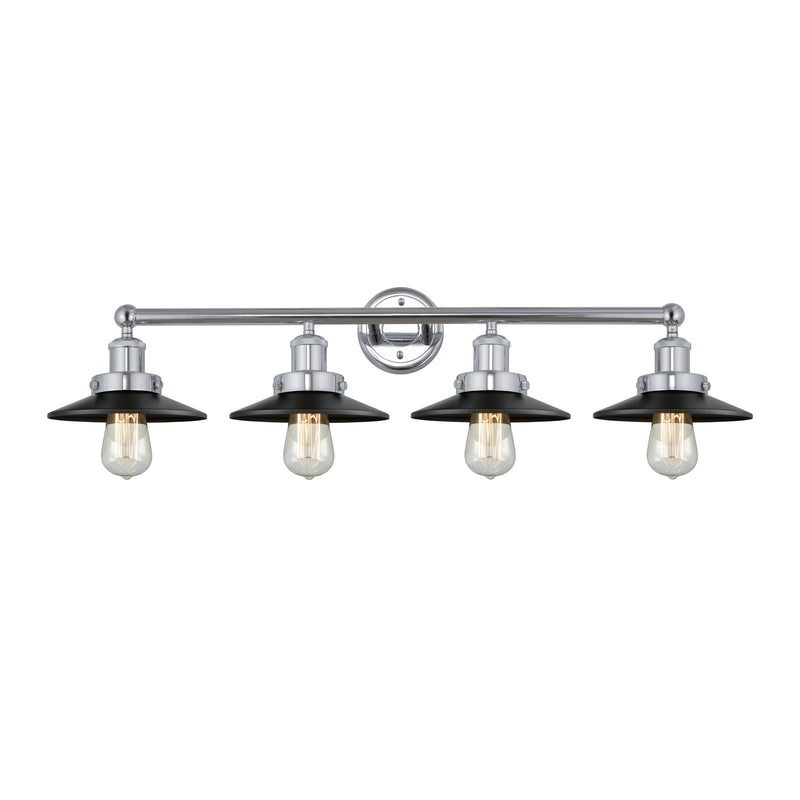 Innovations Railroad 35in 4-Light Bath Vanity Light | Industrial Polished Chrome and Matte Black Metal Shade | Bathroom Vanity | Model 616-4W-PC-M6-BK