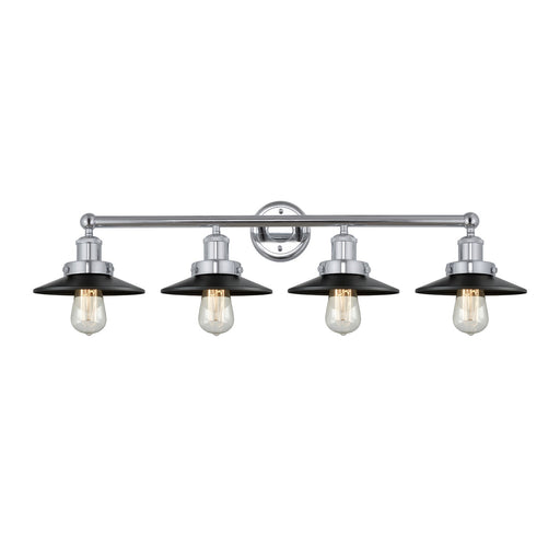 Innovations Railroad 35in 4-Light Bath Vanity Light | Industrial Polished Chrome and Matte Black Metal Shade | Bathroom Vanity | Model 616-4W-PC-M6-BK