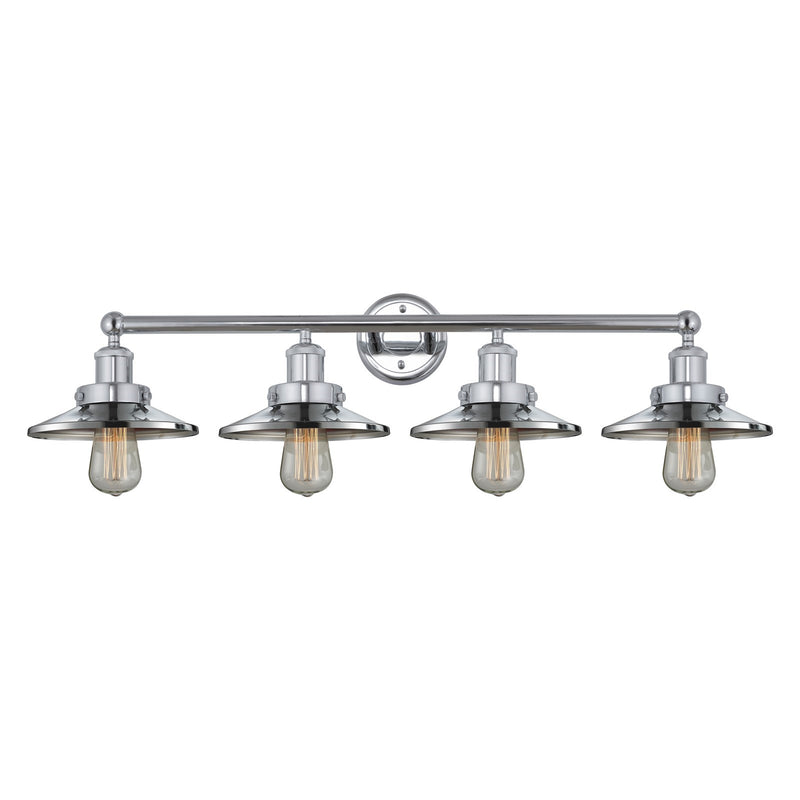 Innovations Railroad 35in 4-Light Bath Vanity Light | Traditional Industrial Polished Chrome Steel and Metal Shade | Bathroom Vanity | Model 616-4W-PC-M7