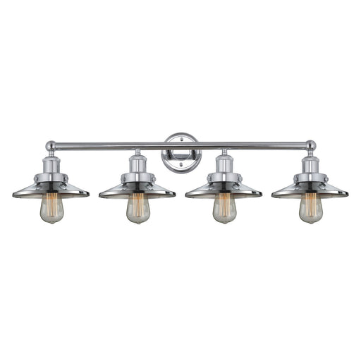 Innovations Railroad 35in 4-Light Bath Vanity Light | Traditional Industrial Polished Chrome Steel and Metal Shade | Bathroom Vanity | Model 616-4W-PC-M7