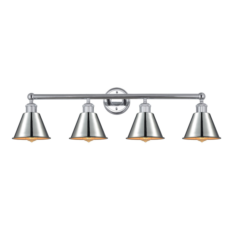 Innovations Smithfield 34in 4-Light Bath Vanity | Industrial Farmhouse Polished Chrome Steel and Metal Shade | Bathroom Vanity & | Model 616-4W-PC-M8-PC