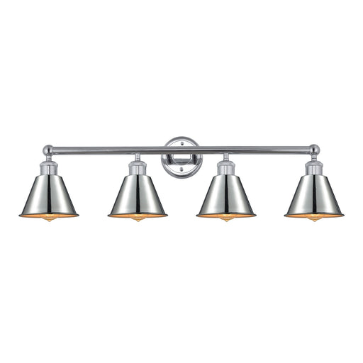 Innovations Smithfield 34in 4-Light Bath Vanity | Industrial Farmhouse Polished Chrome Steel and Metal Shade | Bathroom Vanity & | Model 616-4W-PC-M8-PC