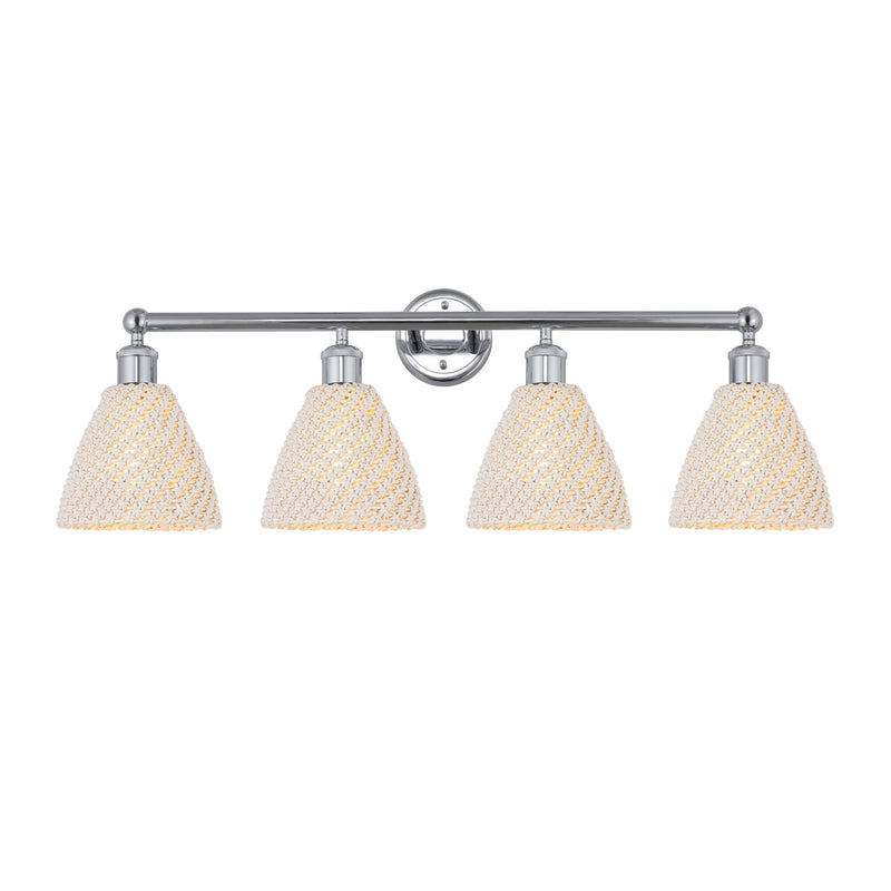 Innovations Bristol Natural 35in 4-Light Bath Vanity Light | Industrial Polished Chrome Steel and Natural Fiber Shade | Model 616-4W-PC-NBD-75-NAT