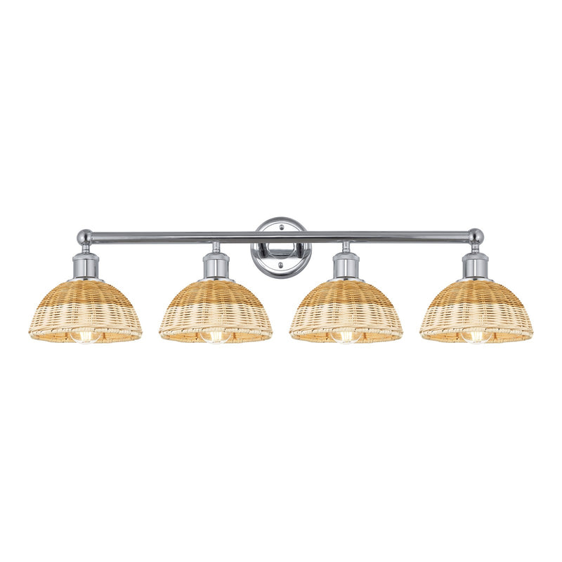 Innovations Bristol Natural II 35in 4-Light Bath Vanity Light | Industrial Polished Chrome Steel and Natural Fiber Dome | Model 616-4W-PC-NBD2-75-NAT