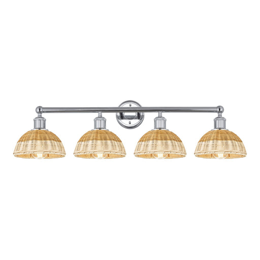 Innovations Bristol Natural II 35in 4-Light Bath Vanity Light | Industrial Polished Chrome Steel and Natural Fiber Dome | Model 616-4W-PC-NBD2-75-NAT