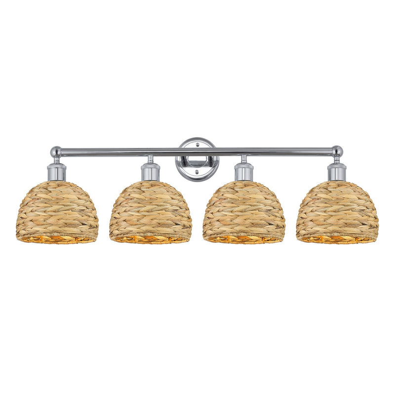 Innovations Woven Rattan 35in 4-Light Bath Vanity Light | Industrial Polished Chrome and Natural Fiber | Damp Rated Bathroom | Model 616-4W-PC-RBD-8-NAT