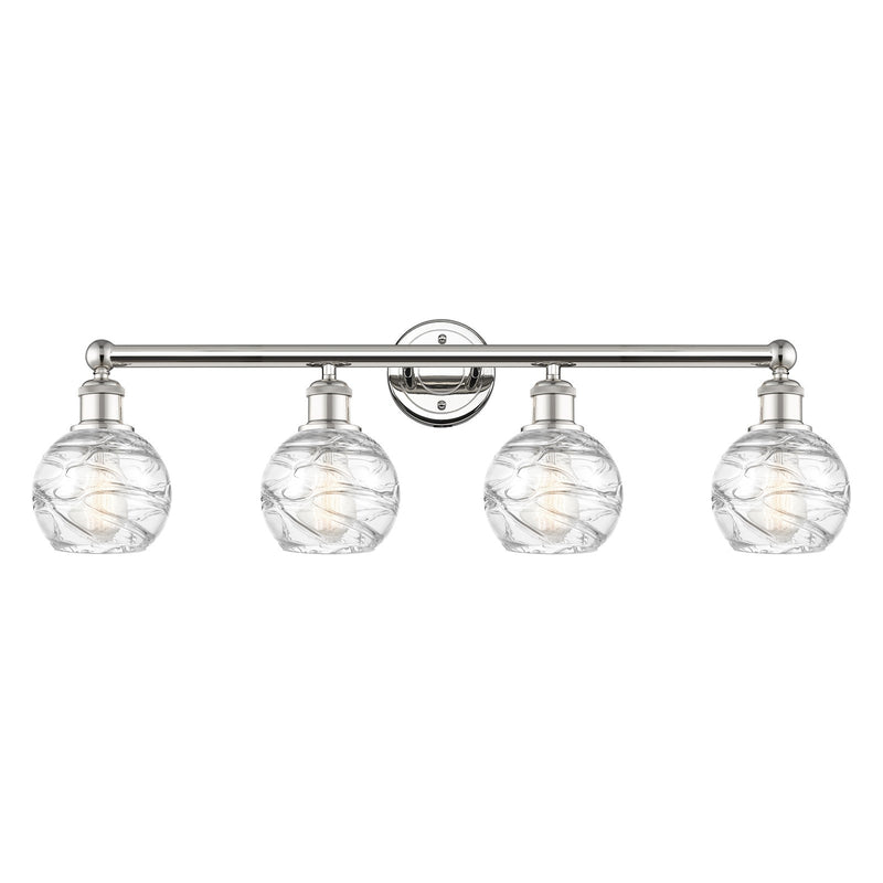 Innovations Athens Deco Swirl 33in 4-Light Bath Vanity Light | Industrial Polished Nickel and Clear Deco Swirl Glass | Model 616-4W-PN-G1213-6CL