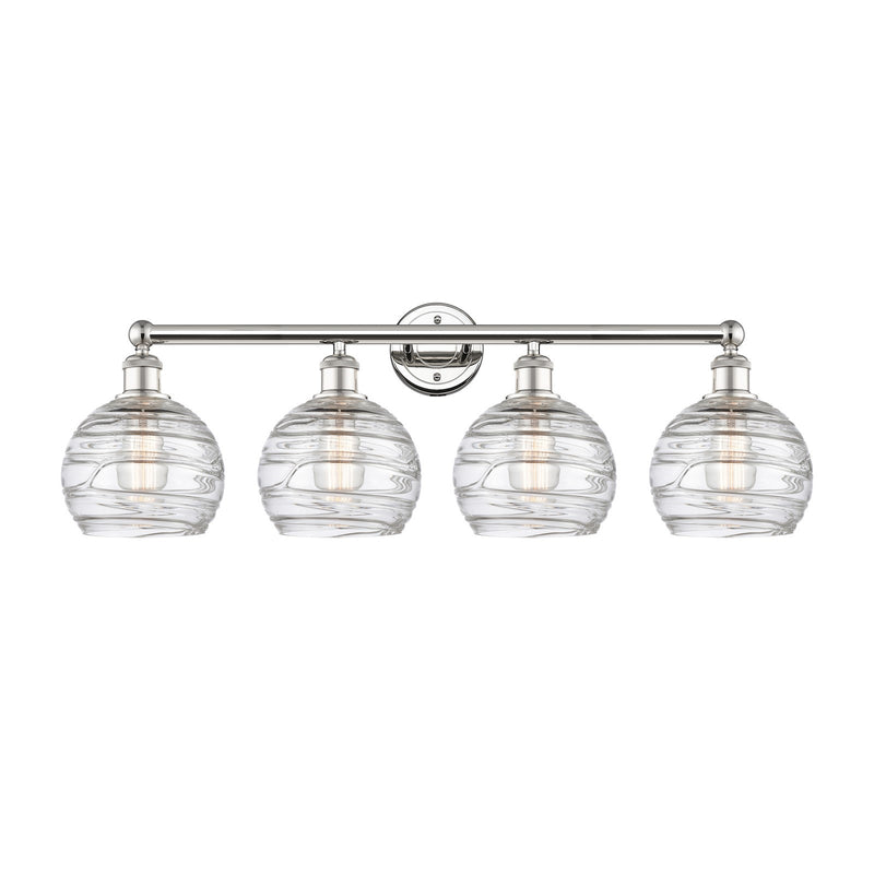 Innovations Athens Deco Swirl 35in 4-Light Bath Vanity Light | Industrial Polished Nickel and Clear Deco Swirl Glass | Model 616-4W-PN-G1213-8CL