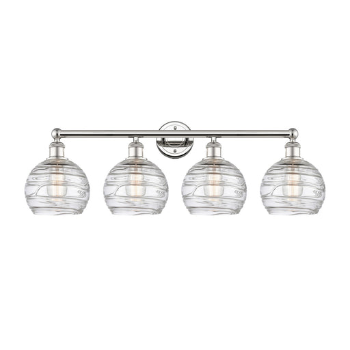Innovations Athens Deco Swirl 35in 4-Light Bath Vanity Light | Industrial Polished Nickel and Clear Deco Swirl Glass | Model 616-4W-PN-G1213-8CL