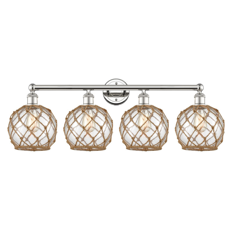 Innovations Farmhouse Rope 35in 4-Light Bath Vanity | Industrial Polished Nickel Steel and Clear Glass with Brown Rope | Model 616-4W-PN-G122-8RB
