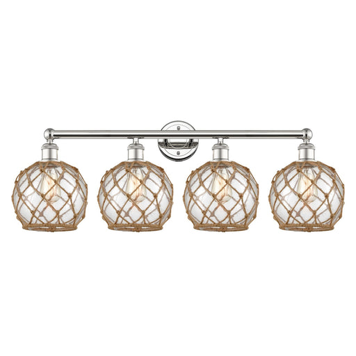 Innovations Farmhouse Rope 35in 4-Light Bath Vanity | Industrial Polished Nickel Steel and Clear Glass with Brown Rope | Model 616-4W-PN-G122-8RB