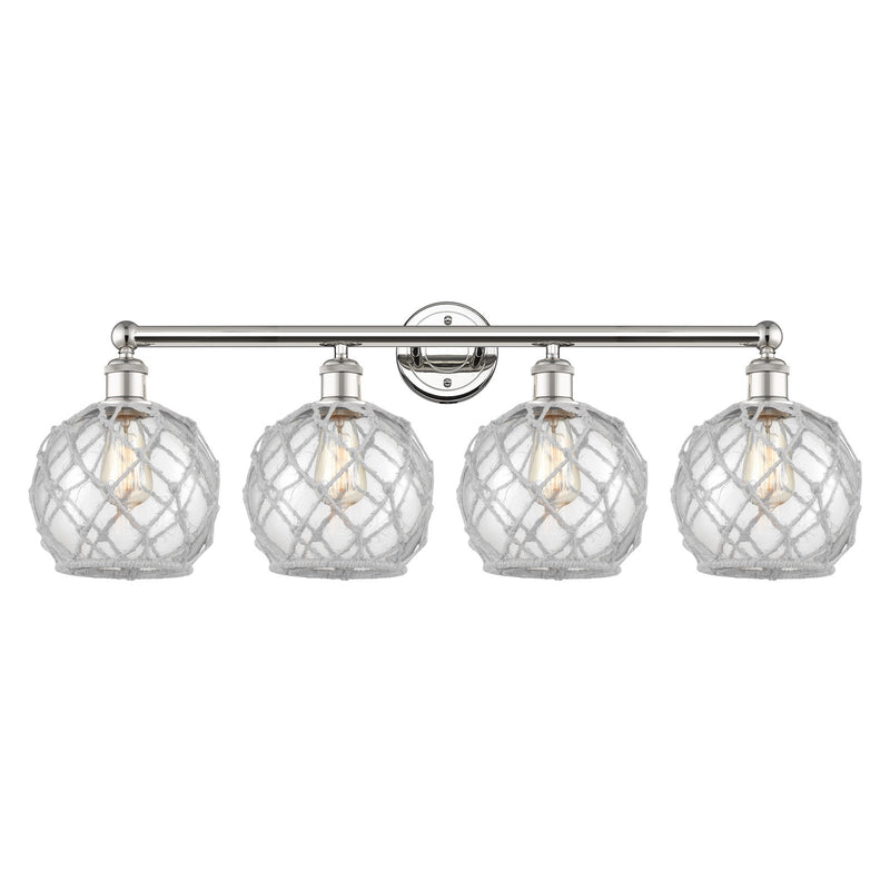 Innovations Farmhouse Rope 35in 4-Light Bath Vanity Light | Industrial Polished Nickel Steel and Clear Glass with White Rope | Model 616-4W-PN-G122-8RW