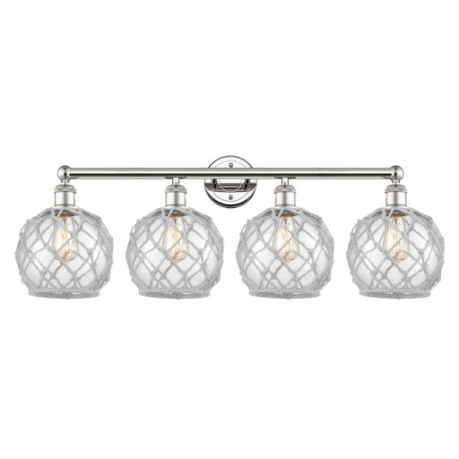 Innovations Farmhouse Rope 35in 4-Light Bath Vanity Light | Industrial Polished Nickel Steel and Clear Glass with White Rope | Model 616-4W-PN-G122-8RW
