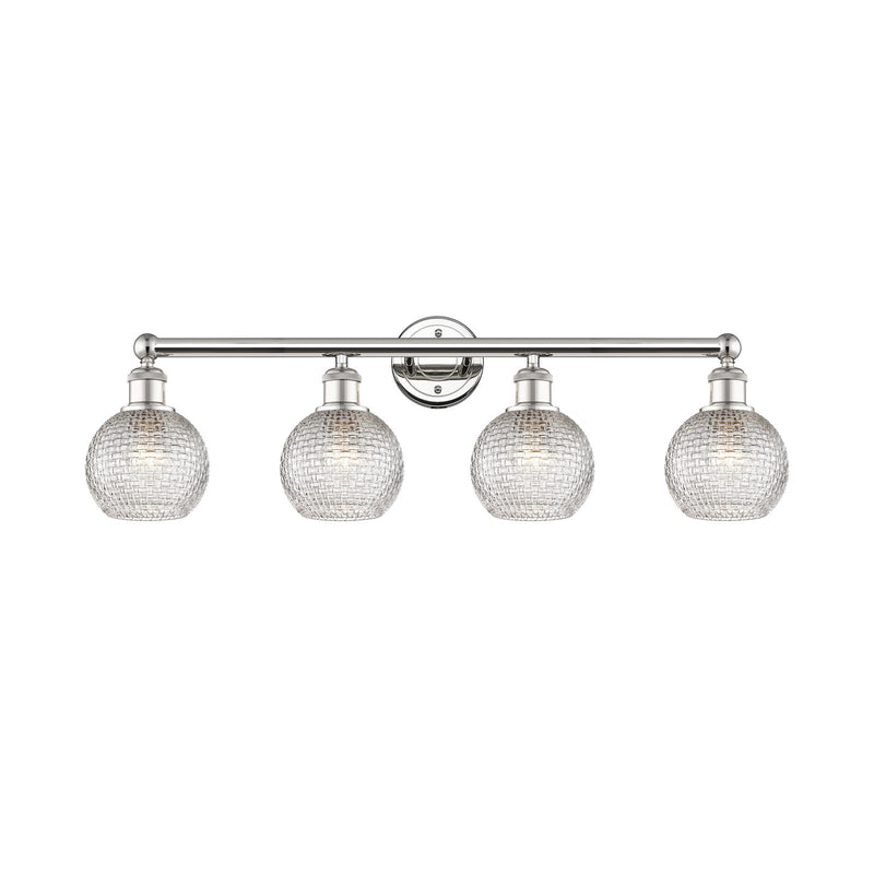 Innovations Athens 33in 4-Light Bath Vanity Light | Polished Nickel Steel and Clear Basket Weave Glass | Modern Farmhouse | Model 616-4W-PN-G122C-6CL