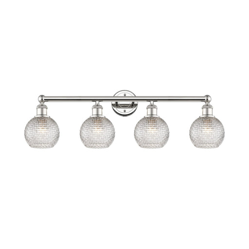 Innovations Athens 33in 4-Light Bath Vanity Light | Polished Nickel Steel and Clear Basket Weave Glass | Modern Farmhouse | Model 616-4W-PN-G122C-6CL
