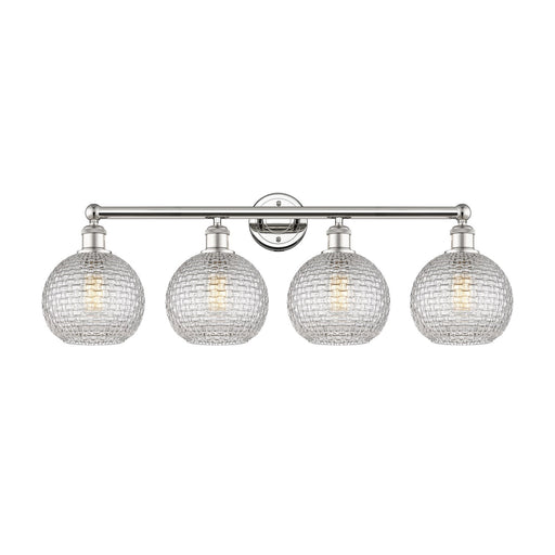 Innovations Athens 35in 4-Light Bath Vanity | Modern Farmhouse Polished Nickel and Clear Basket Weave Glass | Bathroom Vanity | Model 616-4W-PN-G122C-8CL