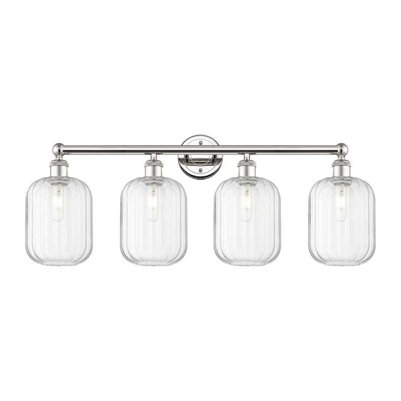 Innovations Preston Cylinder 34in 4-Light Bath Vanity Light | Industrial Modern Polished Nickel and Clear Glass | Bathroom | Model 616-4W-PN-G460-7CL