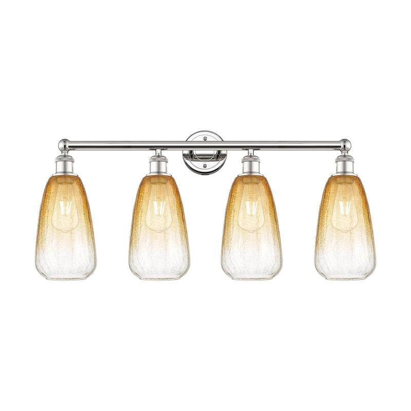 Innovations Brookhaven Almond 33in 4-Light Bath Vanity Light | Industrial Polished Nickel Steel and Amber Glass | Bathroom | Model 616-4W-PN-G480-6AM