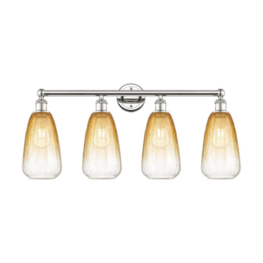 Innovations Brookhaven Almond 33in 4-Light Bath Vanity Light | Industrial Polished Nickel Steel and Amber Glass | Bathroom | Model 616-4W-PN-G480-6AM