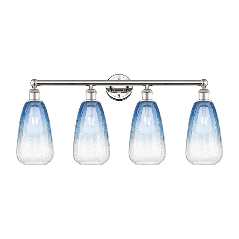 Innovations Brookhaven Almond 33in 4-Light Bath Vanity Light | Industrial Polished Nickel and Sapphire Blue Glass | Bathroom | Model 616-4W-PN-G480-6SB