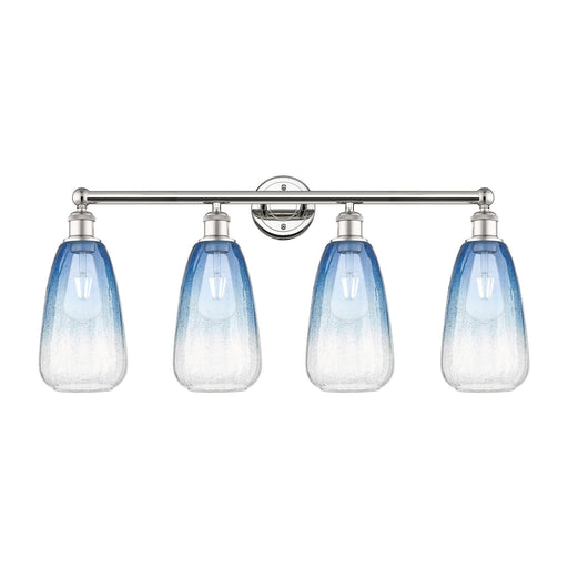 Innovations Brookhaven Almond 33in 4-Light Bath Vanity Light | Industrial Polished Nickel and Sapphire Blue Glass | Bathroom | Model 616-4W-PN-G480-6SB