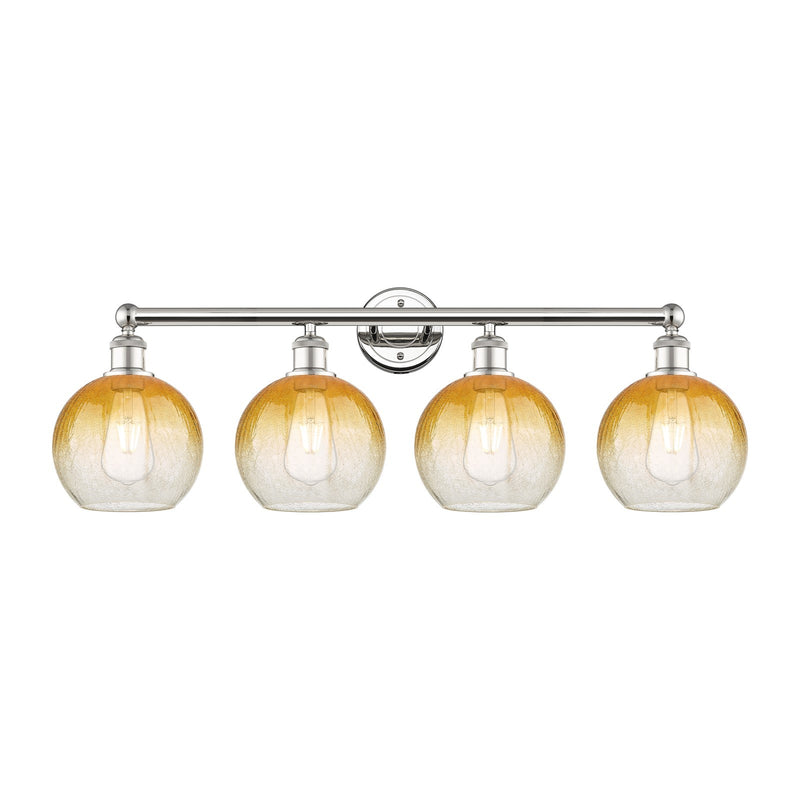 Innovations Brookhaven Globe 35in 4-Light Bath Vanity Light | Industrial Polished Nickel and Amber Glass | Bathroom Vanity | Model 616-4W-PN-G483-8AM