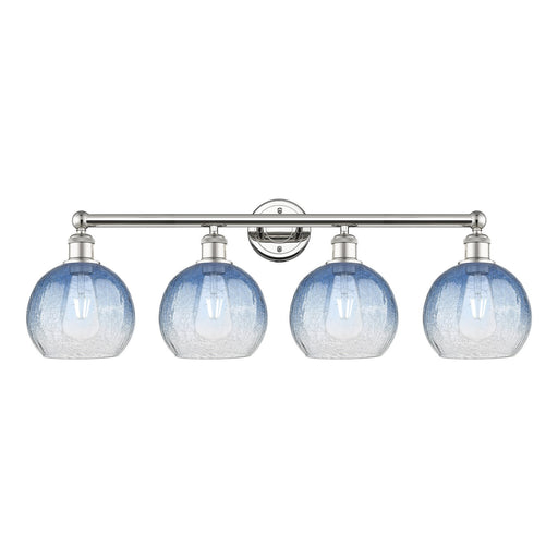 Innovations Brookhaven Globe 35in 4-Light Bath Vanity Light | Industrial Polished Nickel Steel and Sapphire Blue Glass | Model 616-4W-PN-G483-8SB