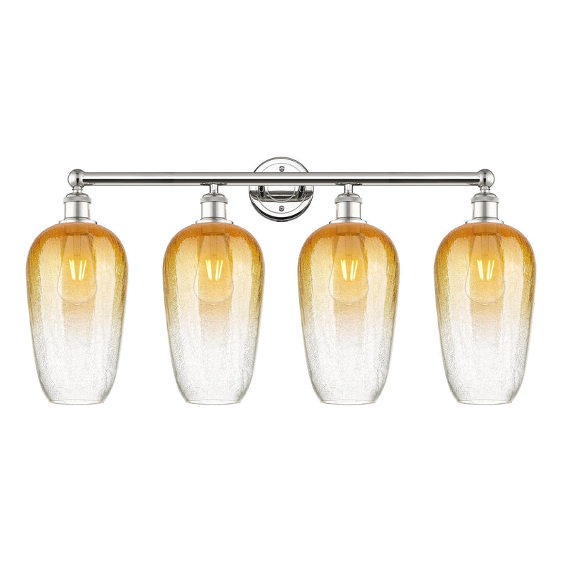 Innovations Brookhaven Flute 34in 4-Light Bath Vanity | Industrial Polished Nickel Steel and Amber Glass | Damp Location | Model 616-4W-PN-G484-7AM