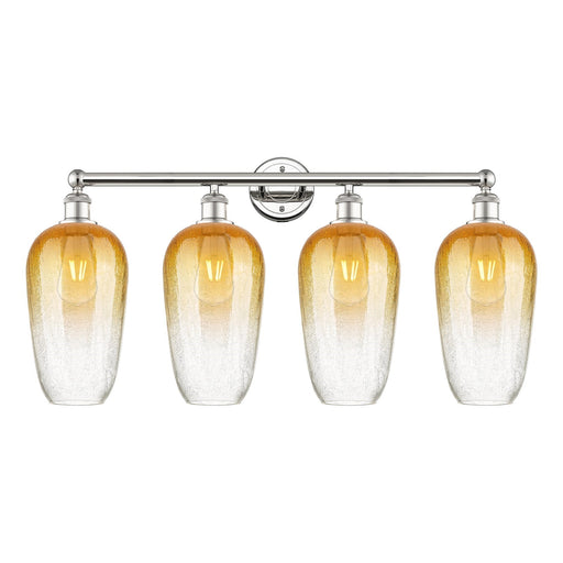 Innovations Brookhaven Flute 34in 4-Light Bath Vanity | Industrial Polished Nickel Steel and Amber Glass | Damp Location | Model 616-4W-PN-G484-7AM