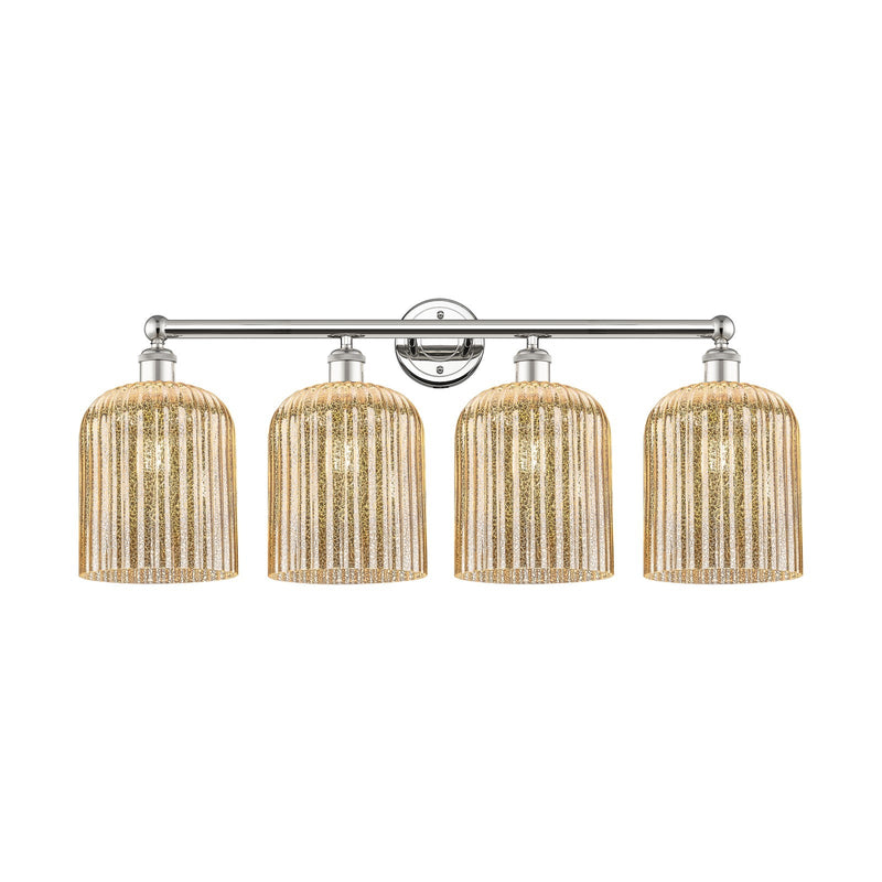 Innovations Bridal Veil 32in 4-Light Bath Vanity | Art Nouveau Industrial Polished Nickel and Mercury Ribbed Glass | Bathroom | Model 616-4W-PN-G559-8ME