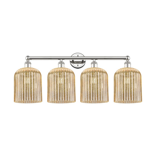 Innovations Bridal Veil 32in 4-Light Bath Vanity | Art Nouveau Industrial Polished Nickel and Mercury Ribbed Glass | Bathroom | Model 616-4W-PN-G559-8ME