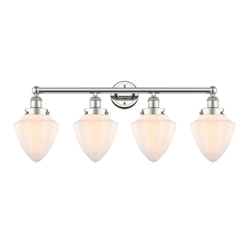 Innovations Bullet 34in 4-Light Bath Vanity Light | Industrial Polished Nickel and Matte White Frosted Glass | Bathroom Vanity | Model 616-4W-PN-G661-7